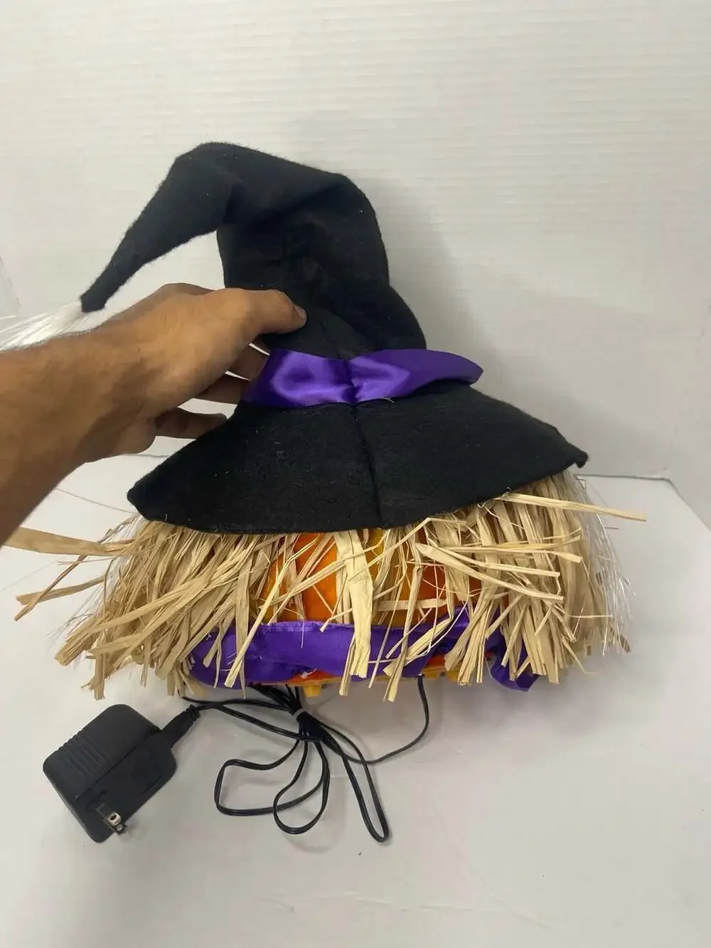 Gemmy Halloween Fiber Optic Jack O Lantern Pumpkin Scarecrow Head